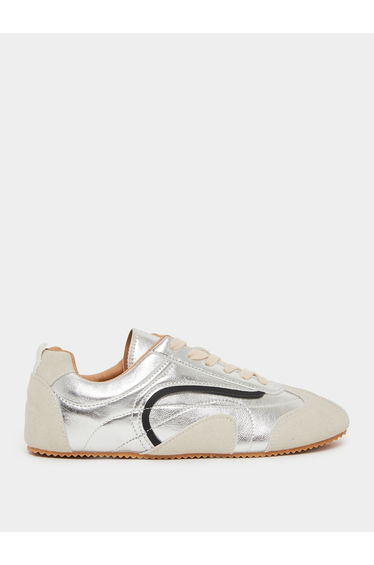 Silver Metallic Retro Lace Up Sneakers