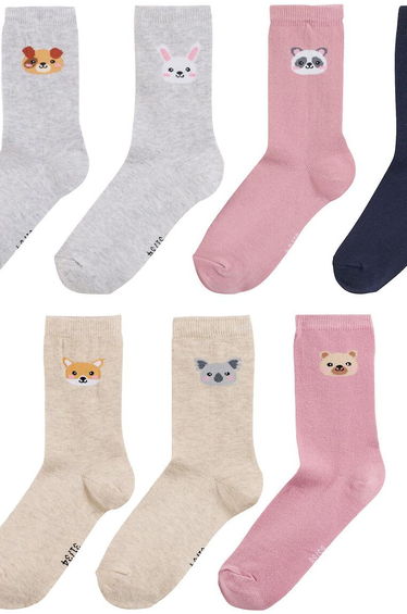 Pack of 7 Pairs of Socks in Organic Cotton Mix with Animal Theme