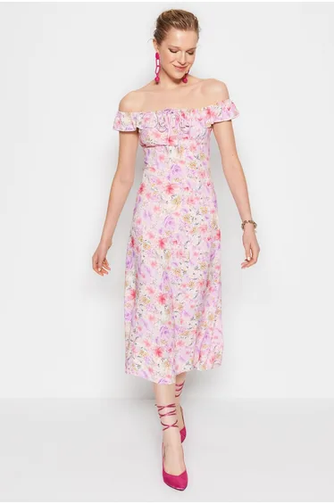 Off-Shoulder A-Line Midaxi Skater Dress