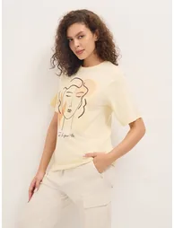 Off White Oversized Short Sleeve Printed T-Shirt - 2