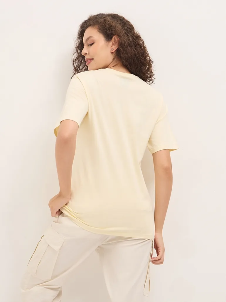 Off White Oversized Short Sleeve Printed T-Shirt - 3