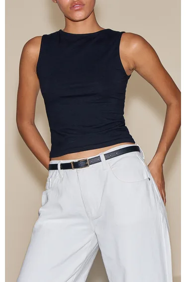 Black Gold Buckle Slim Belt