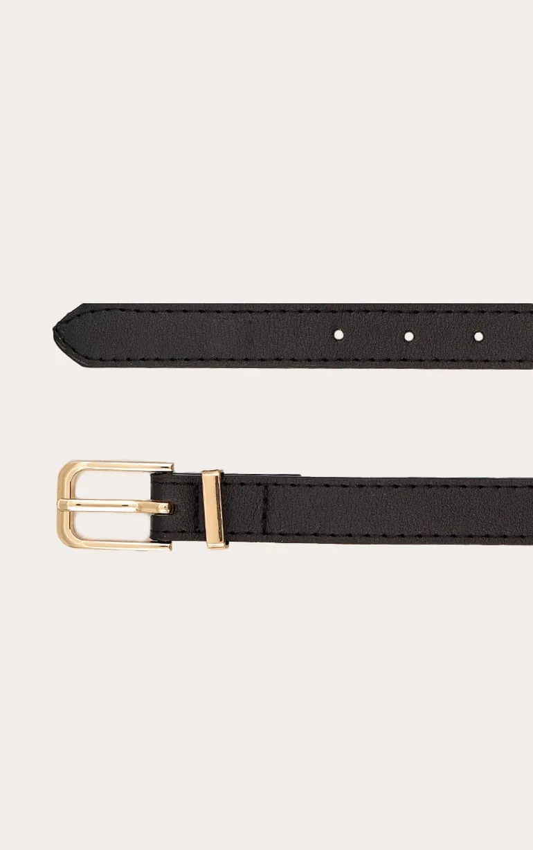 Black Gold Buckle Slim Belt - 2
