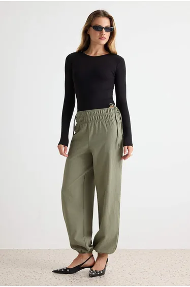 Khaki Elastic Waist Comfortable Cut Shalwar Trousers