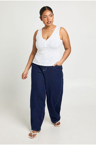 Plus Button Detail Sheer Top - white