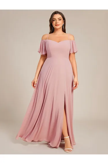 Plain Solid Color Plus Size Chiffon Bridesmaid Dress