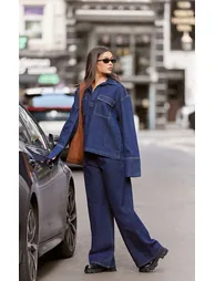 Indigo Slouchy Wide Leg Jeans - 1