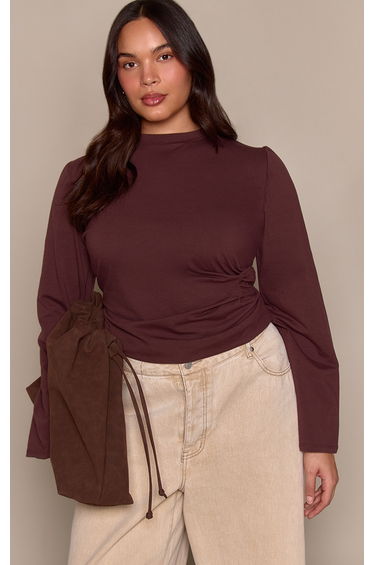 Plus Chocolate Cotton Side Detail Long Sleeve T-shirt