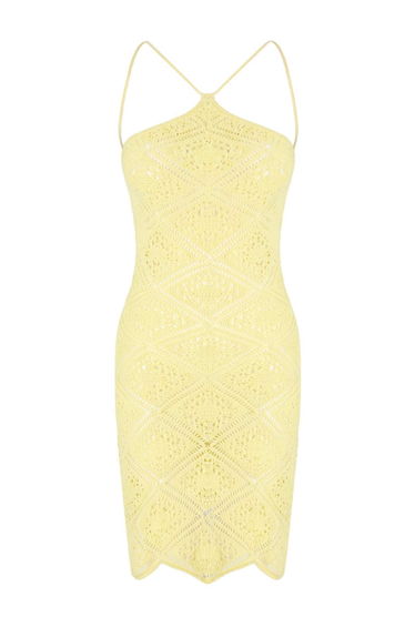 Yellow Knitted Mini Halter Neck Beach Dress product thumbnail 2
