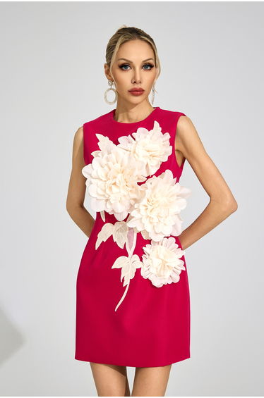 Thyra Red Floral Midi Dress
