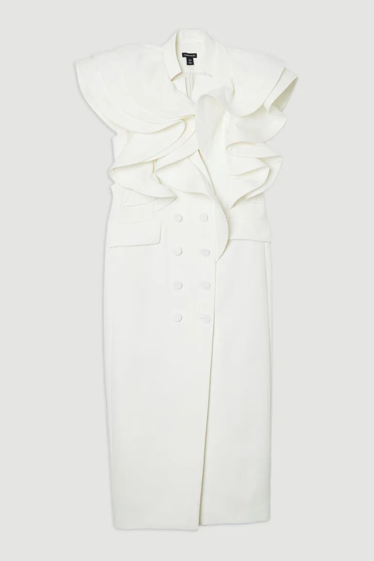 Drama Ruffle Tuxedo Tailored Pencil Maxi Dress - 3
