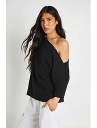 Tall Off The Shoulder Oversized T-Shirt - black - 1