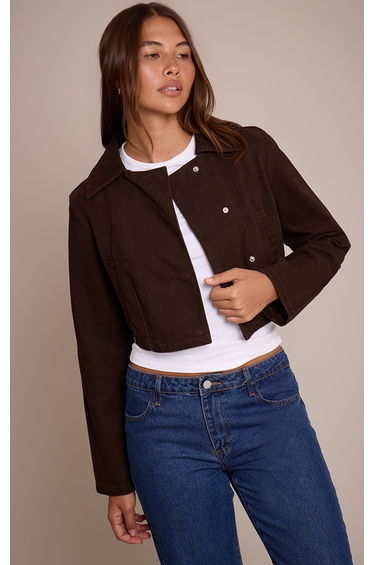 Chocolate Cropped Denim Jacket
