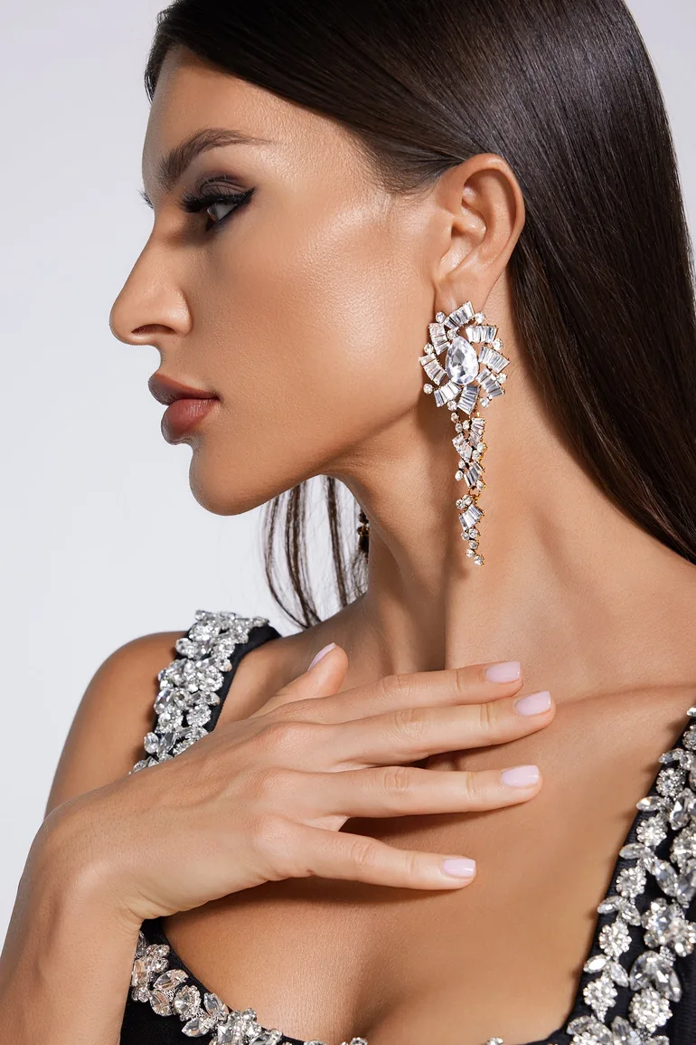 Lureen Diamante Flower Earrings - 1