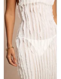 Sheer Ruffle Texture Halter Backless Maxi Dress - 4