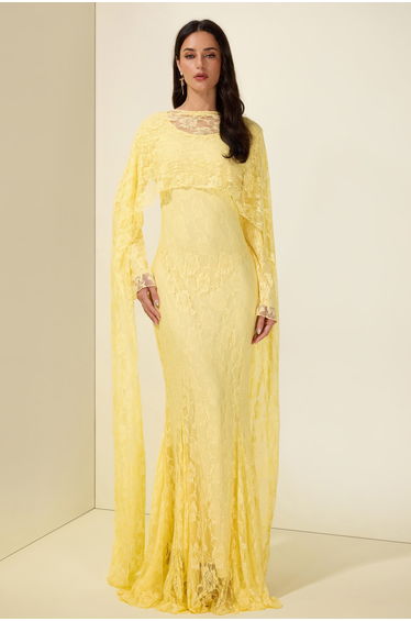 Lace Long Sleeve Maxi Dress With Cape