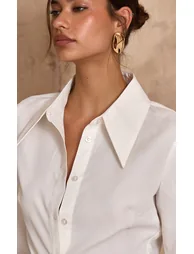 PLT Label White Oversized Collar Button Down Fitted Shirt - 3