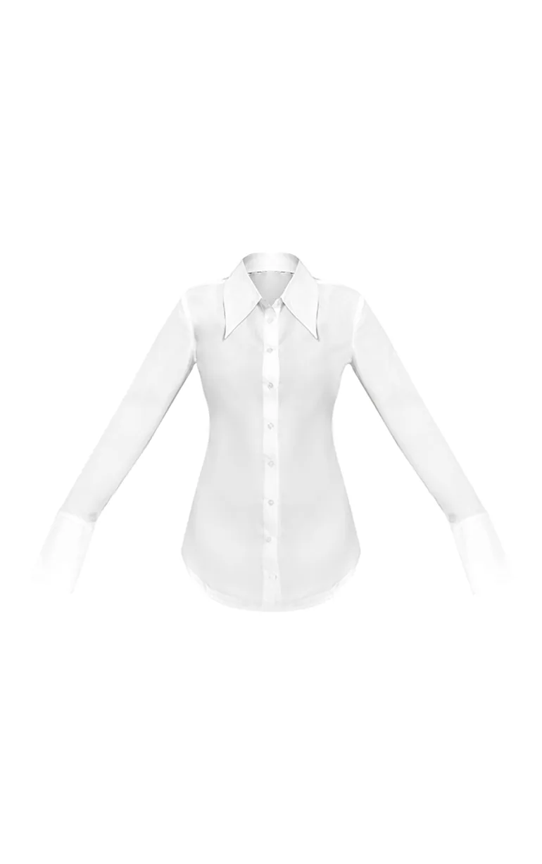 PLT Label White Oversized Collar Button Down Fitted Shirt - 4
