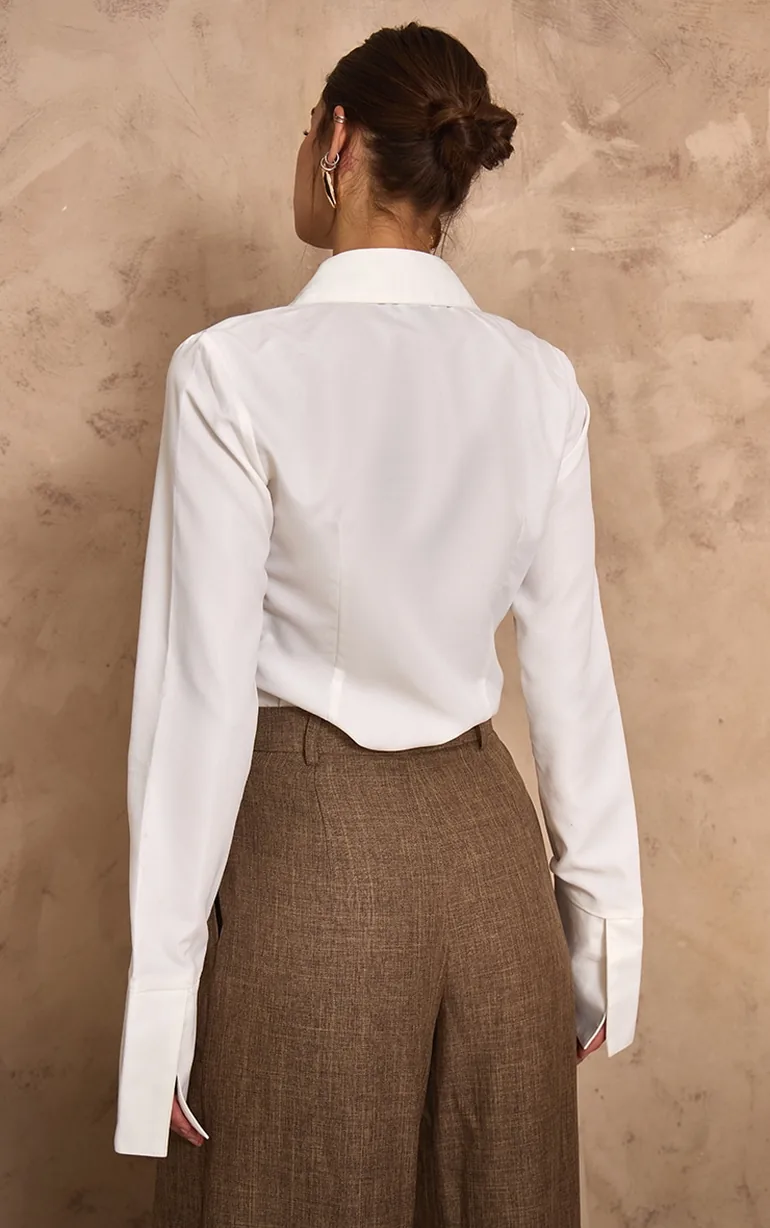 PLT Label White Oversized Collar Button Down Fitted Shirt - 1