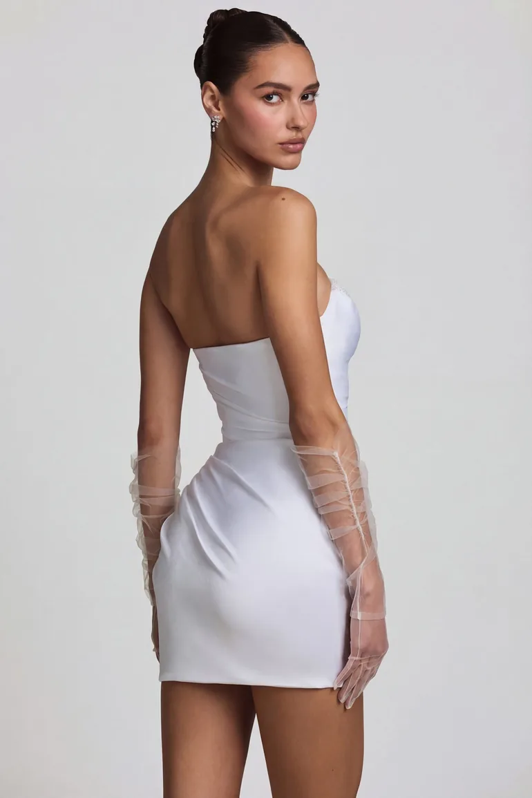 ruched corset mini dress in white White Ruched Corset Slip Mini Dress