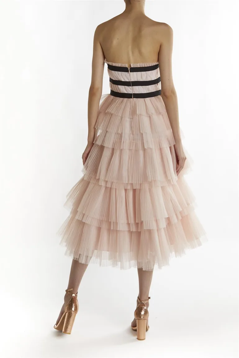 Nude-Peach Brianna Bandeau-Pleated Midi-Dress - 1