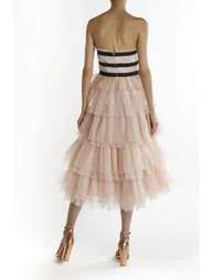 Nude-Peach Brianna Bandeau-Pleated Midi-Dress - 1