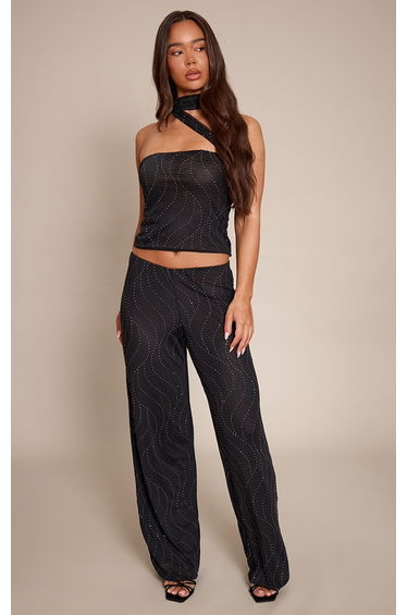 Black Hot Fix Mesh Scarf Bandeau Top