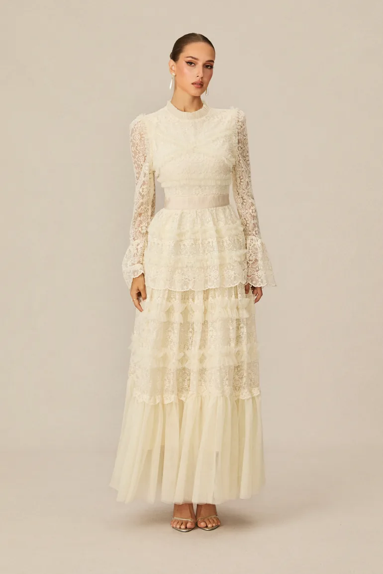 Alluring Love White Lace Tiered Maxi Dress