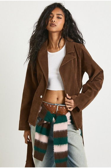 Short Belted Suede Trench Coat - tan