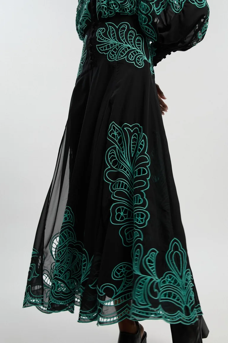 Cutwork Beaded Embroidered Woven Maxi Dress - 2