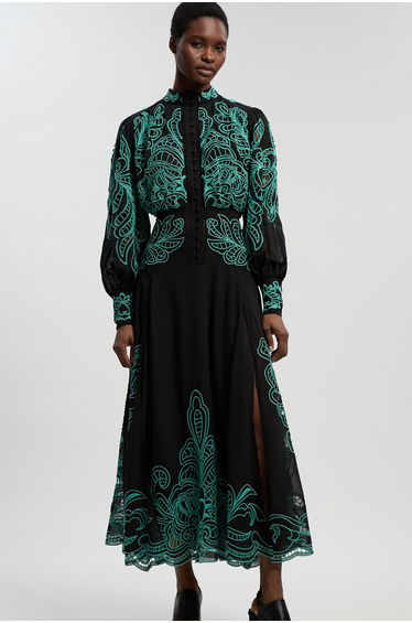 Cutwork Beaded Embroidered Woven Maxi Dress