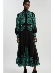 Cutwork Beaded Embroidered Woven Maxi Dress