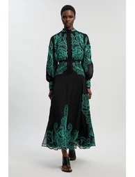 Cutwork Beaded Embroidered Woven Maxi Dress - 1