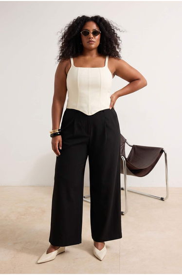 Black Belt Li Wideleg/Wide Leg Regular Waist Crepe Fabric Knitted Plus Size Pants