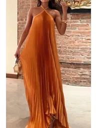 Novia Halter Neck Pleated Maxi Dress - 17