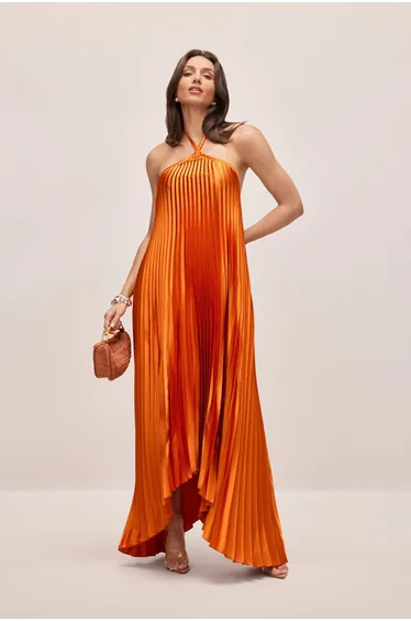 Novia Halter Neck Pleated Maxi Dress