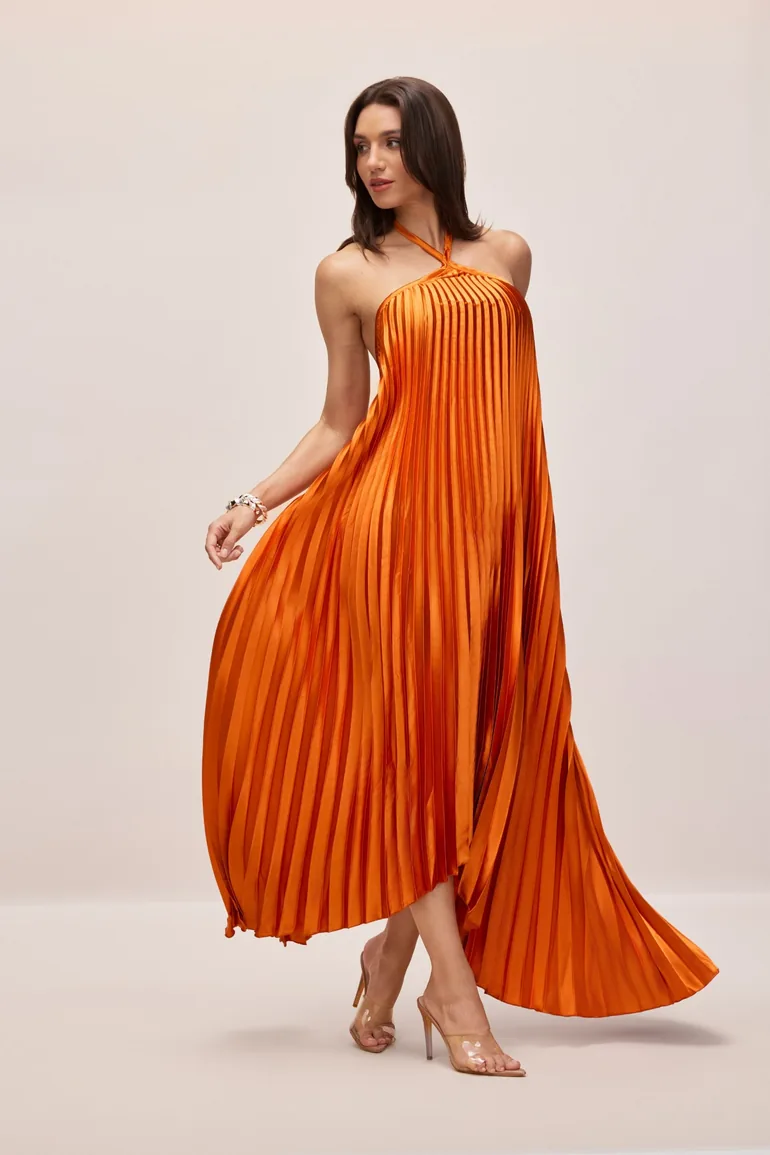 Novia Halter Neck Pleated Maxi Dress - 1
