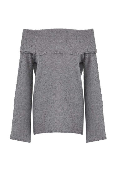Anthracite Textured Carmen Collar Knitwear Sweater