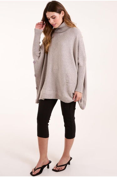 Roll Neck Button Mini Pocket Jumper