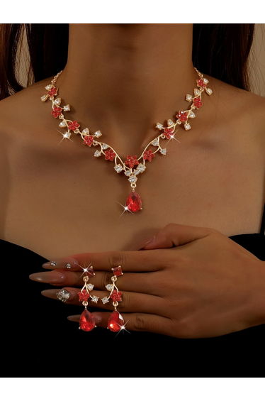 2-Piece Rhinestone Drop Embellished Necklace and Earrings Jewelry Set