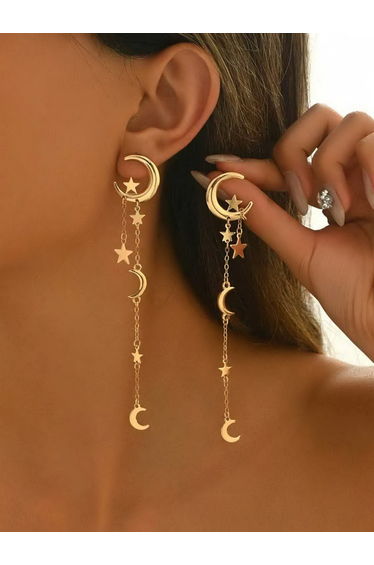 Star Moon Decor Metal String Dangle Earrings