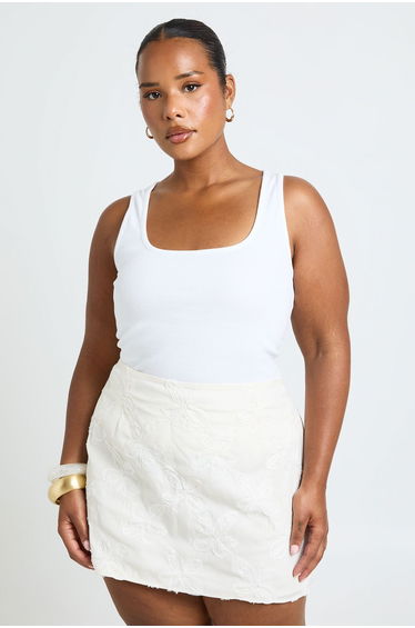Plus Woven Floral Textured Mini Skirt - ivory