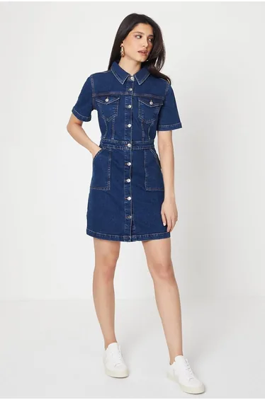 Denim Short Sleeve Mini Dress