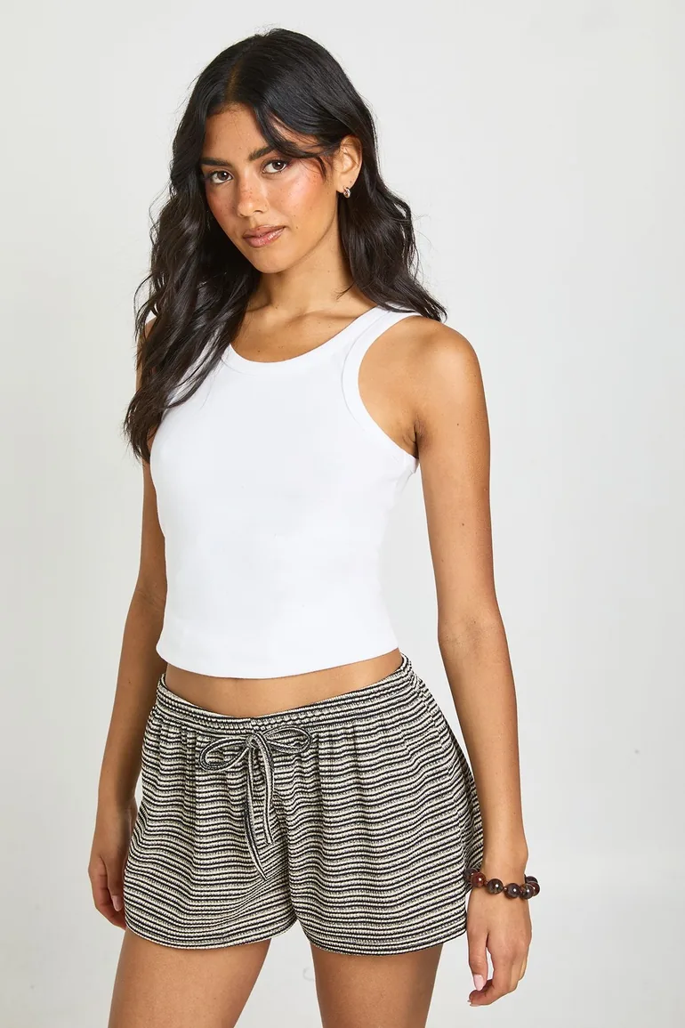 Striped Jersey Drawstring Flippy Short - black_white - 2