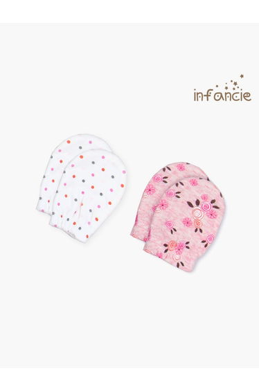 Pack of 2- Flower Print Cotton Baby Mittens
