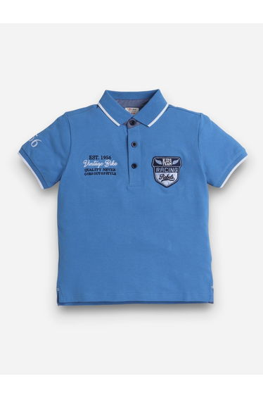 Boys Blue Embroidered Detail Short Sleeve Polo T-Shirt