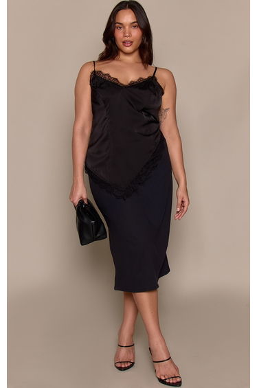 Plus Black Soft Touch Midi Skirt