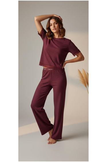 Kelly Drop Needle Jersey Pyjama Mauve Wine
