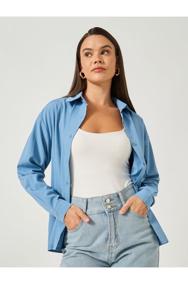 Solid Button Front Long Sleeve Shirt