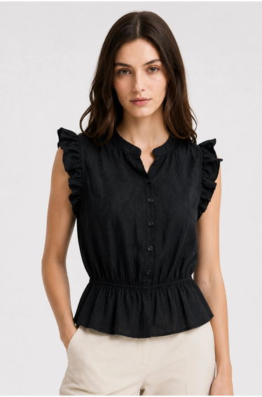 MIXRAY Textured Jacquard Peplum Blouse